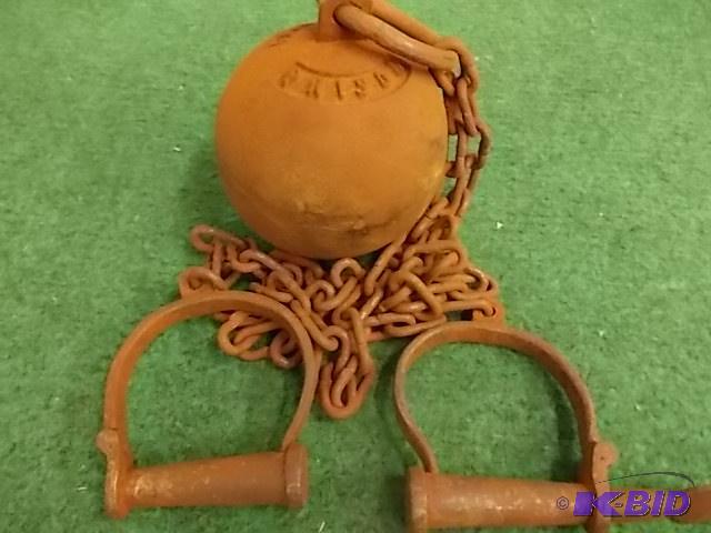 lot 69 image: Old Looking Ball & Chain Leg Irons With K...