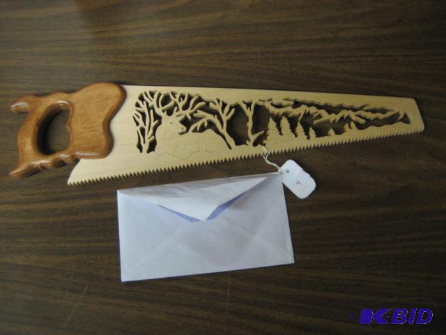 DECORATIVE WOODEN &quotSAW&quot WITH DEER A...