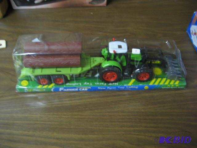 TOY FARM SET WITH TRACTOR, WAGON AND LOGS # 4...