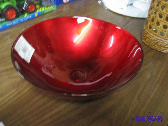 LARGE RED GLASS BOWL # 47...