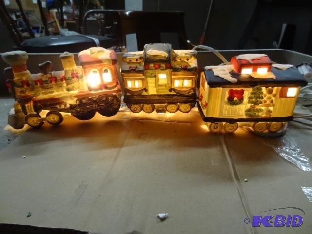 lot 13 image: Hand Painted Porcelain Lighted Train Set. Goe...