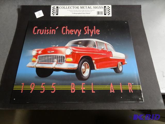 lot 139 image: 1955 Chevy Belair Metal Sign...