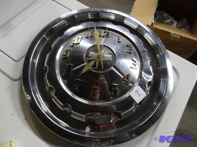 lot 140 image: Real Hubcap Made into a Clock...