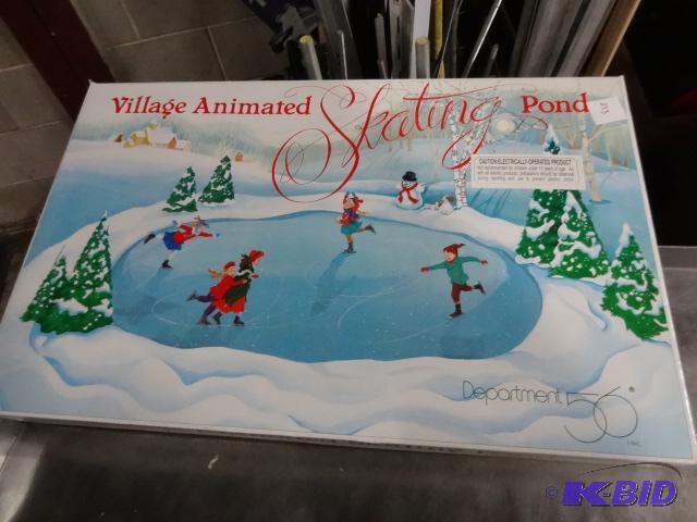 lot 233 image: Dept 56 Snow Village Animated Skating Pond...