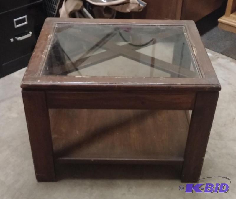 Heavy End table with glass top...