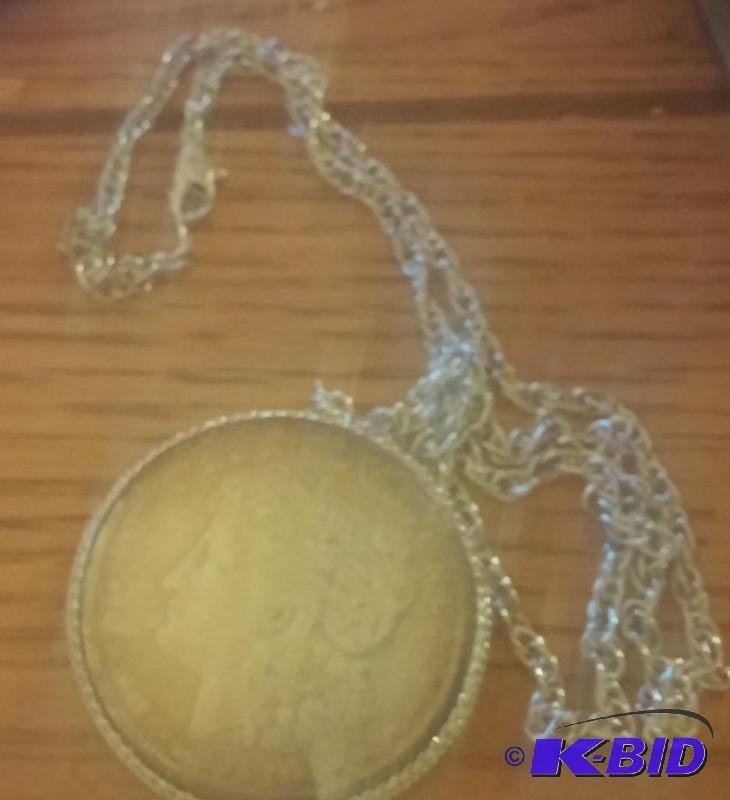 Silver Dollar All Silver with Necklace and Pi...