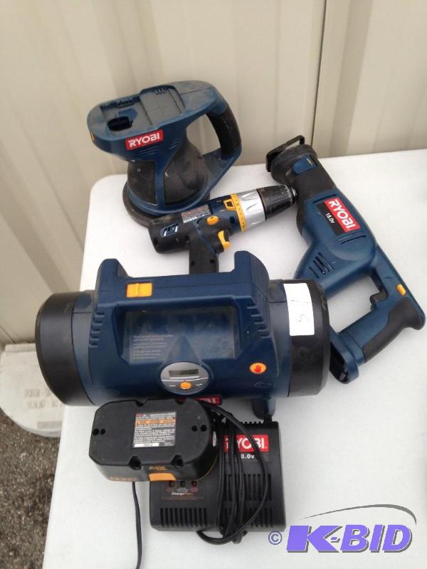 lot 57 image: Ryobi Tool Lot.  THey all work.  Includes battery and charger