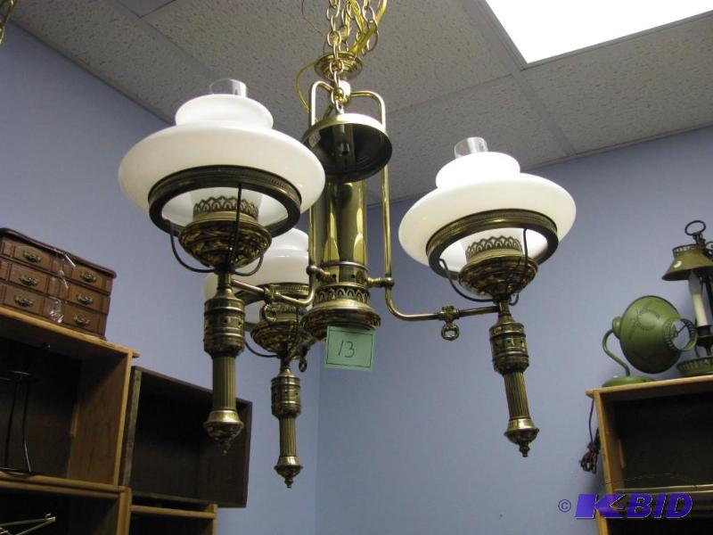 lot 13 image: gold tone hanging light on the larger size, h...