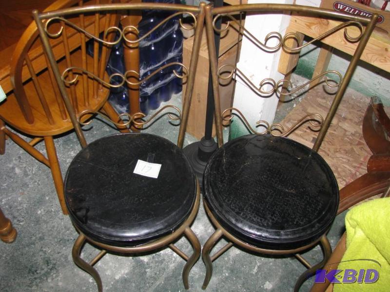 lot 17 image: two vintage brass decorative parlor chairs wi...