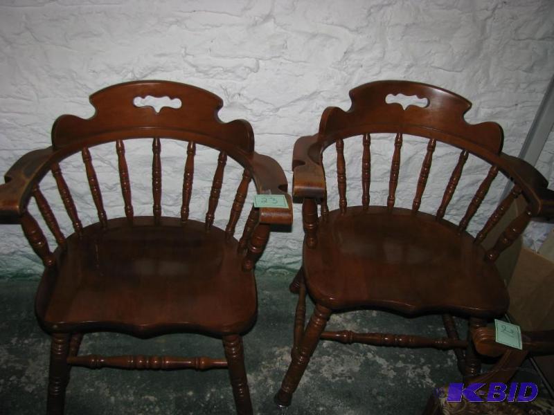 lot 23 image: two Tell City maple captain chairs. These are...