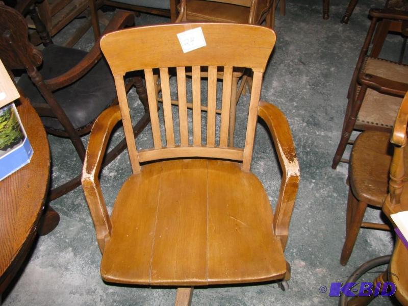 lot 24 image: vintage wooden office chair with interesting ...