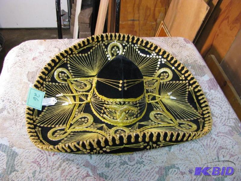 lot 26 image: authentic Mexican somberero black with gold t...