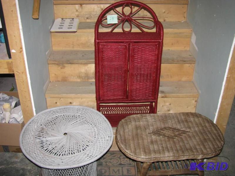 lot 28 image: three painted wicker pieces see photos...
