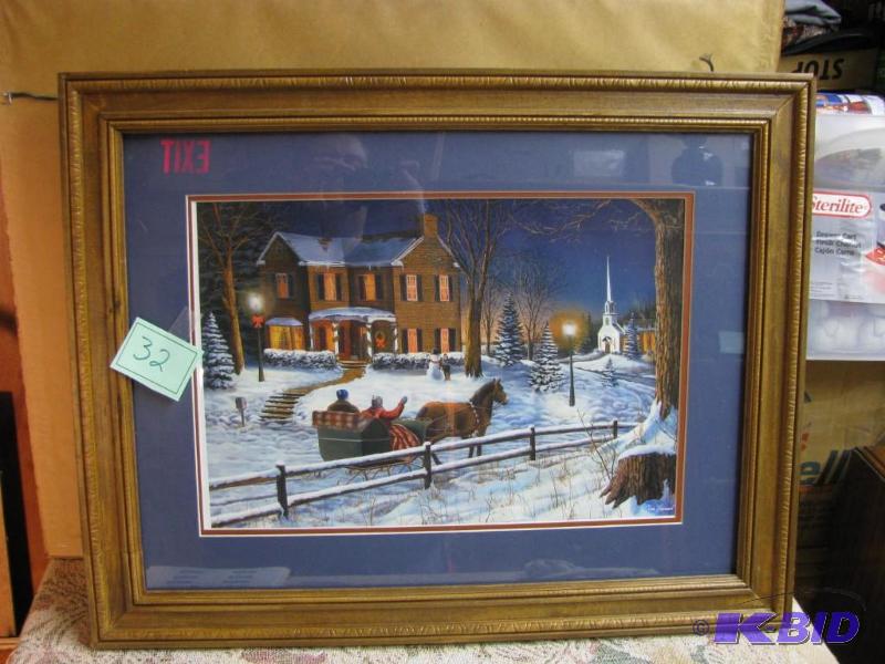 lot 32 image: Jim Hansel winter sleigh ride scene...