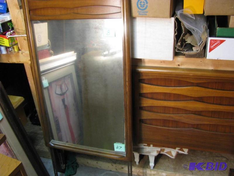 lot 8 image: vintage mid century modern headboard and mirr...