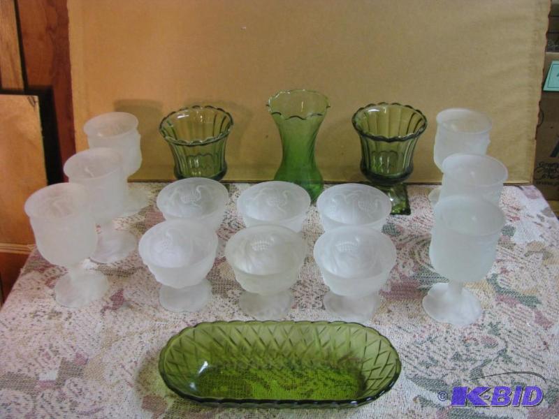 lot 82 image: lot of glassware both green and Avon frosted...