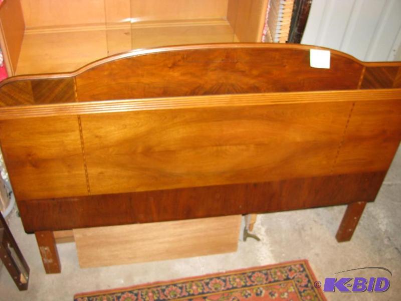 lot 9 image: antique waterfall style headboard and metal f...