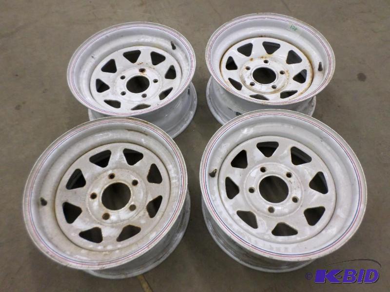 lot 128 image: (4) 5-Lug 15" Steel Trailer Rims...