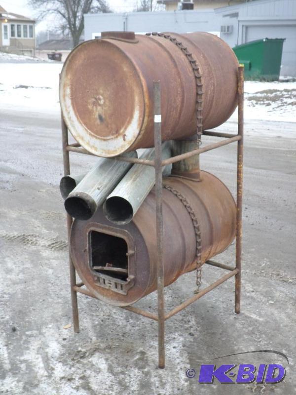 lot 3 image: Double-Barrel Wood Stove With (3) Sections Of...