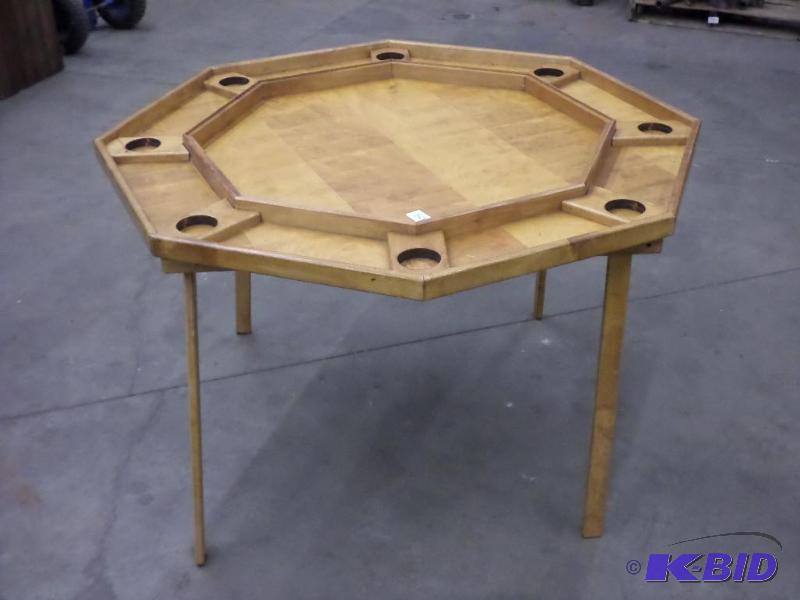 lot 60 image: 8-Place Poker Table With Folding Wood Legs...