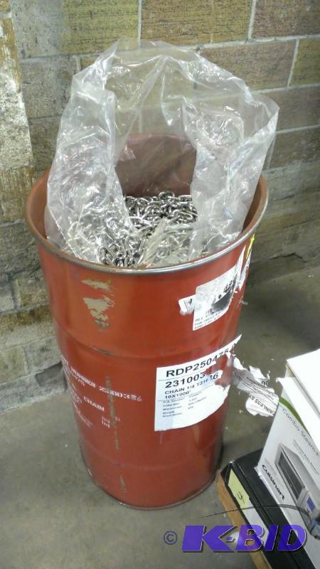 lot 158 image: Indusco 23100336 Stainless Steel 316 Chain, Bright, 14 Trade, 1000 Length, 1570 lbs Load Capacity