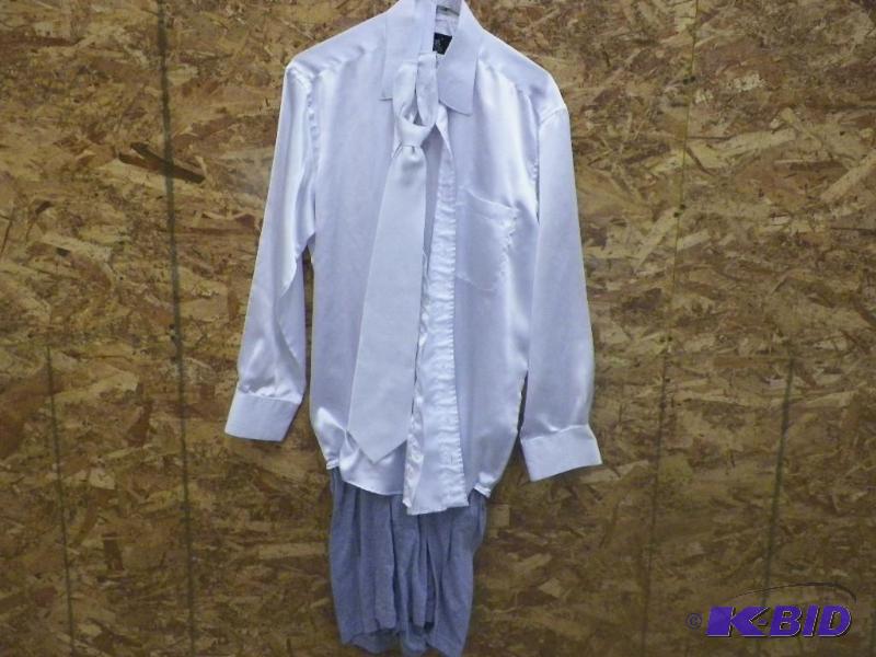 lot 334 image: White Satin shirts (textured collar) with attached boxers & matching tie
