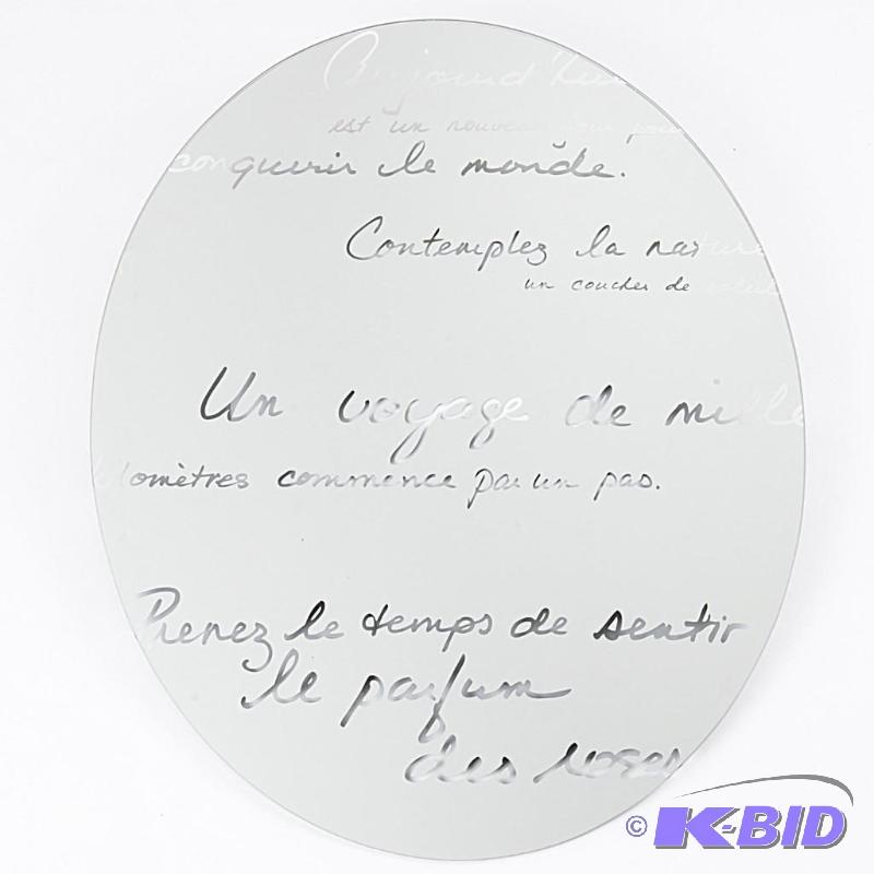 lot 64 image: nexxt Belle Oval Mirror with French Text, 17 by 22 by 0.75-Inch