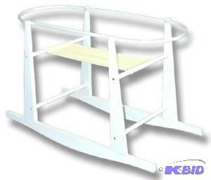 lot 65 image: Rocking Wooden Moses Basket Stand- Antique White