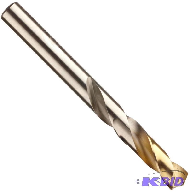 Dormer A022 High-Speed Steel Stub Drill Bit, Bright Finish with TiN-Coated Tip, Round Shank, Spiral Flute, 135 Degree Point Angle
