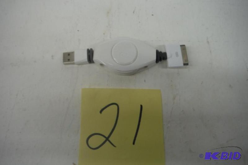 lot 21 image: ReTrak Retractable 30-Pin Charge and Sync Cable for iPodiPhone, White