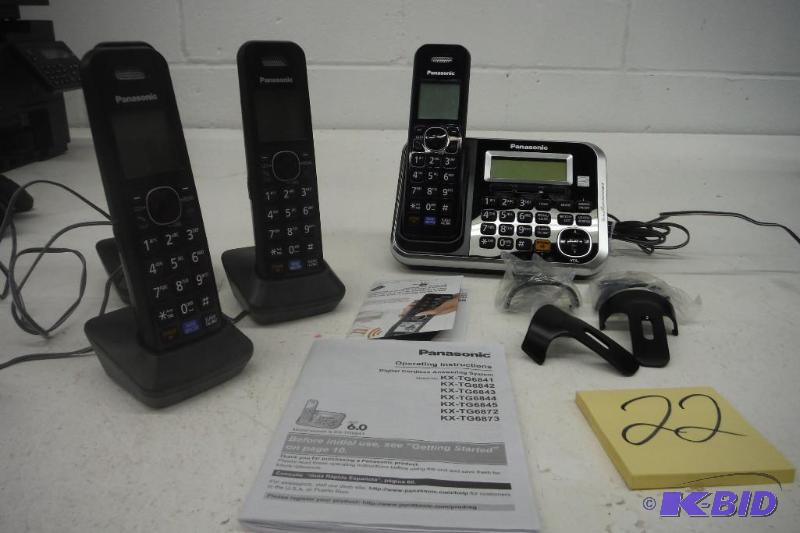 lot 22 image: Panasonic KXTG6844B Dect 6.0 Expandable Digital Cordless Answering System with 4 Handsets