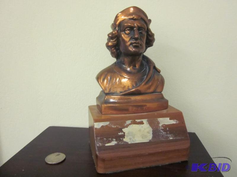 lot 15 image: Copper statue on wood base, possible bookend....