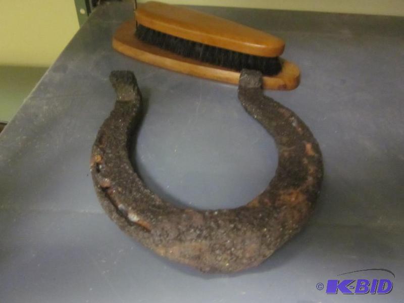 lot 48 image: Vintage Horseshoe and shoe brush.   &nbs...