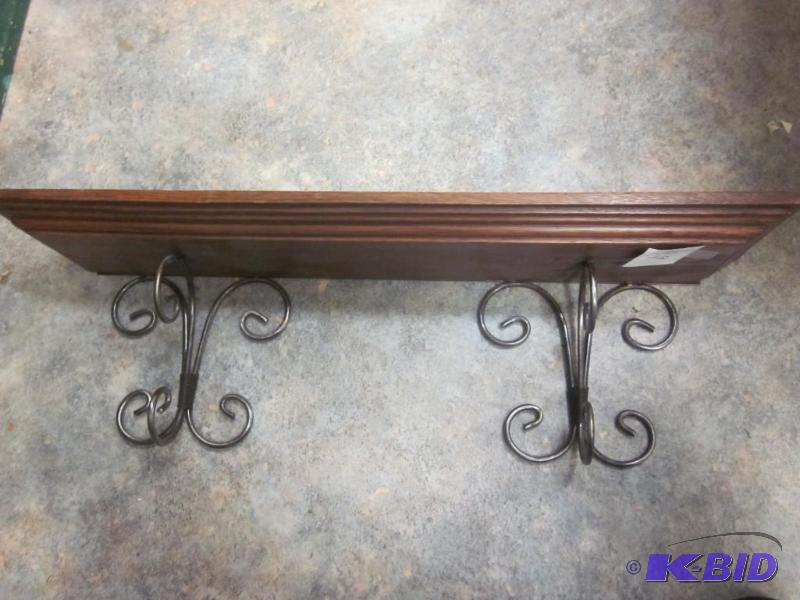 lot 49 image: Wooden bookshelf with metal scroll work. ...