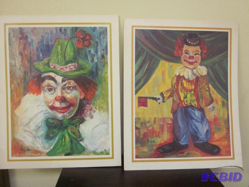 lot 54 image: Pair of old clown prints, unframed, signed Mi...