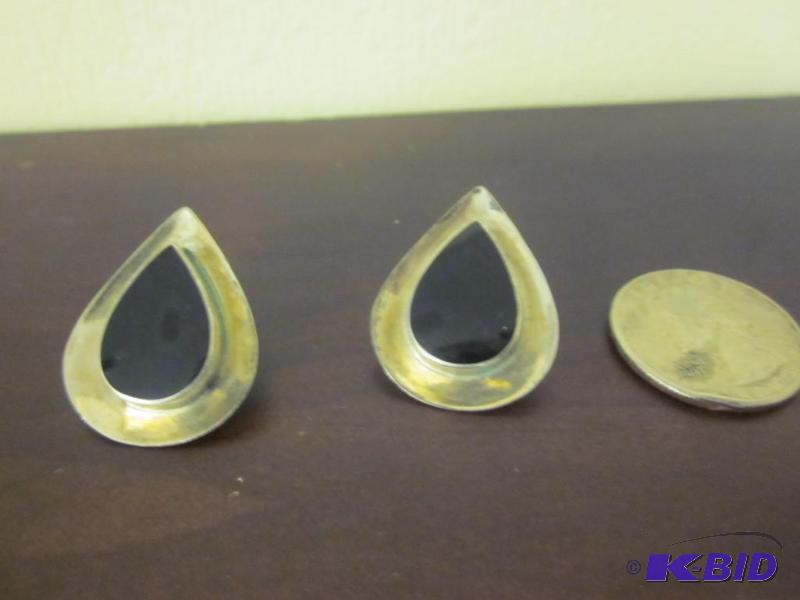 lot 6 image: Pair of vintage Boma black onyx and sterling ...