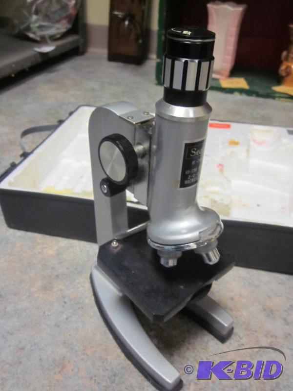 lot 62 image: Vintage Sears Microscope with case.   &n...
