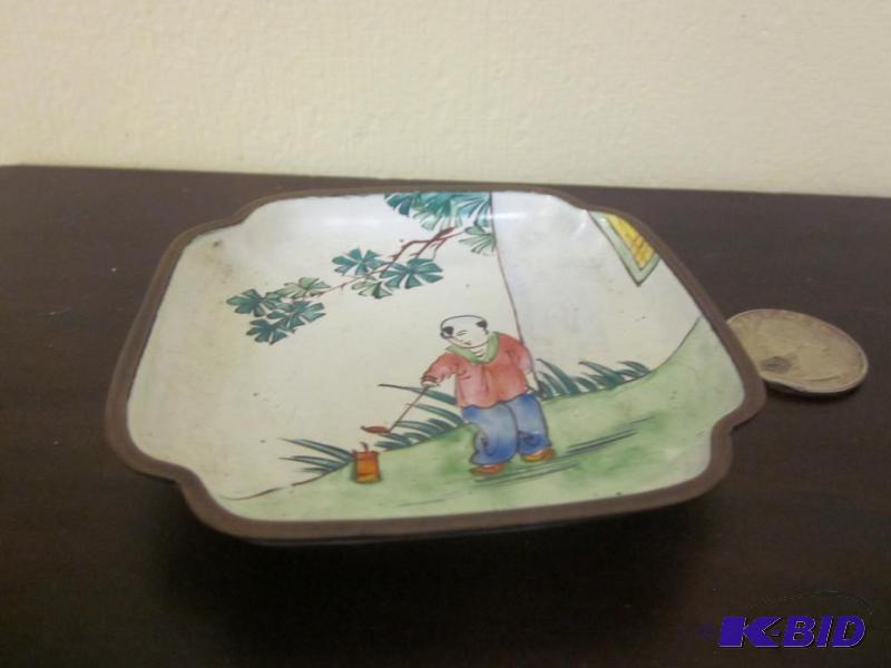 lot 63 image: Antique Chinese Canton enamel brass hand pain...