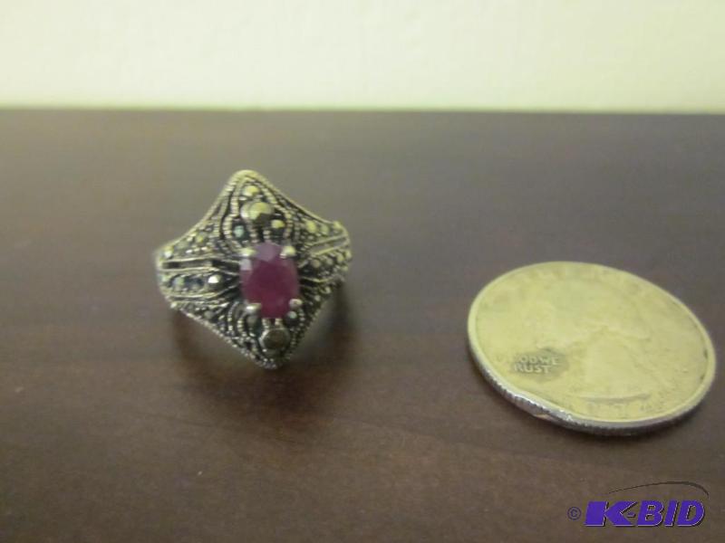 lot 7 image: Large Sterling silver amethyst and marcasite ...