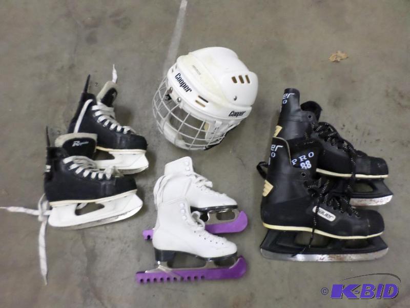 lot 104 image: (3) Pairs Of Ice Skates & (1) Helmet...