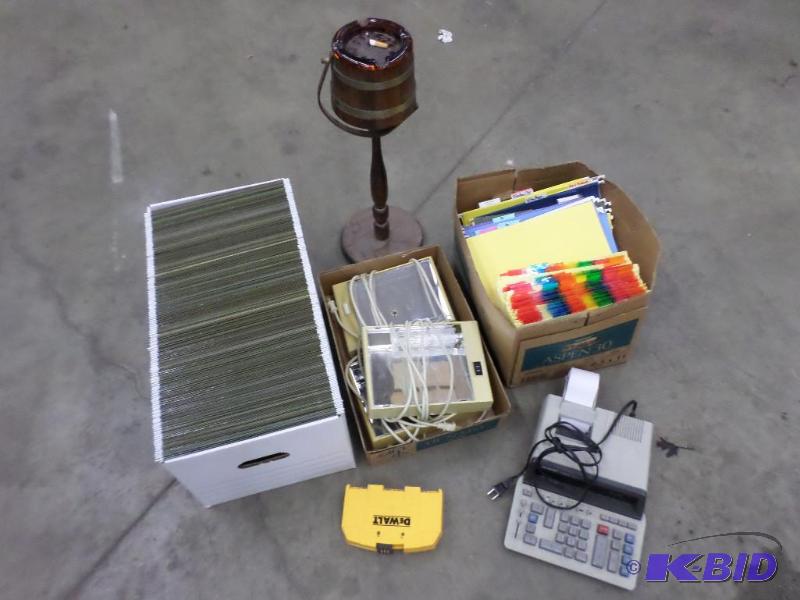 lot 129 image: Lot Of File Holders, Adding Machine, Ash Tra...