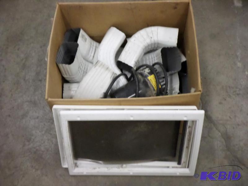 lot 82 image: Box Of Misc Gutter Pieces & Doggy Door In...