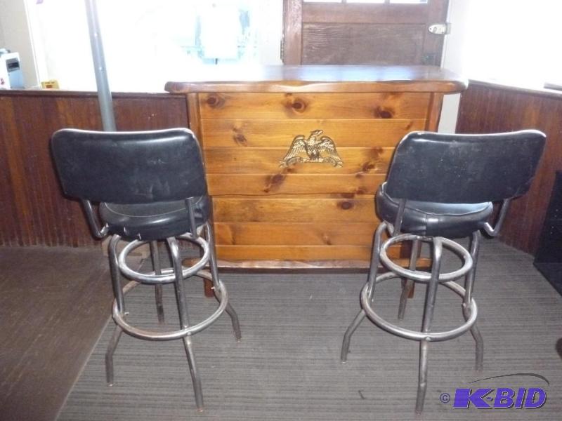 lot 1 image: Nice Solid Wood Wet Bar And Stool Set, bar me...
