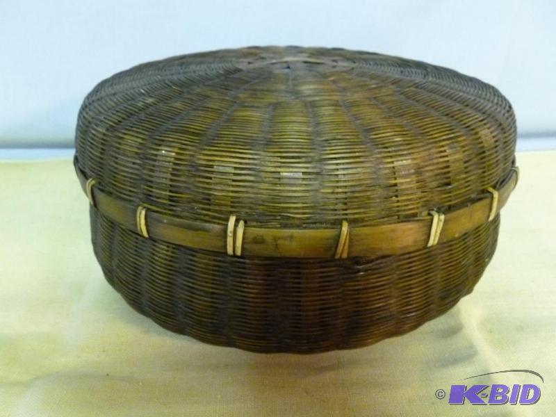 lot 110 image: Nice hand made rice basket with lid that meas...