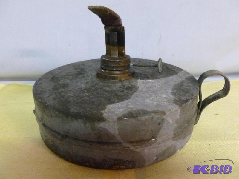lot 118 image: Vintage galvanized steel finger oil burner li...