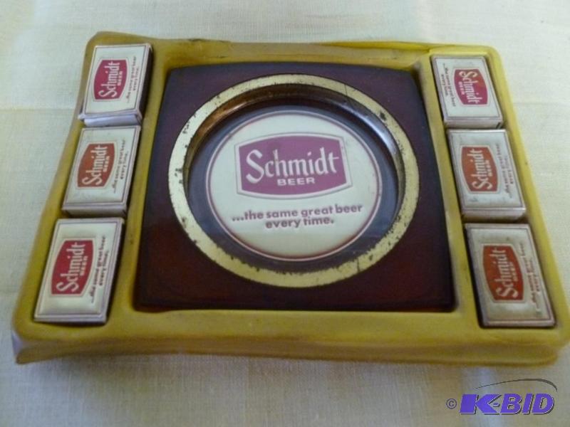 lot 12 image: Vintage Schmidt Beer 7 piece ashtray and matc...