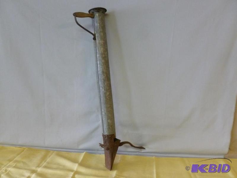 lot 121 image: Large antique wood handled and galvanized ste...