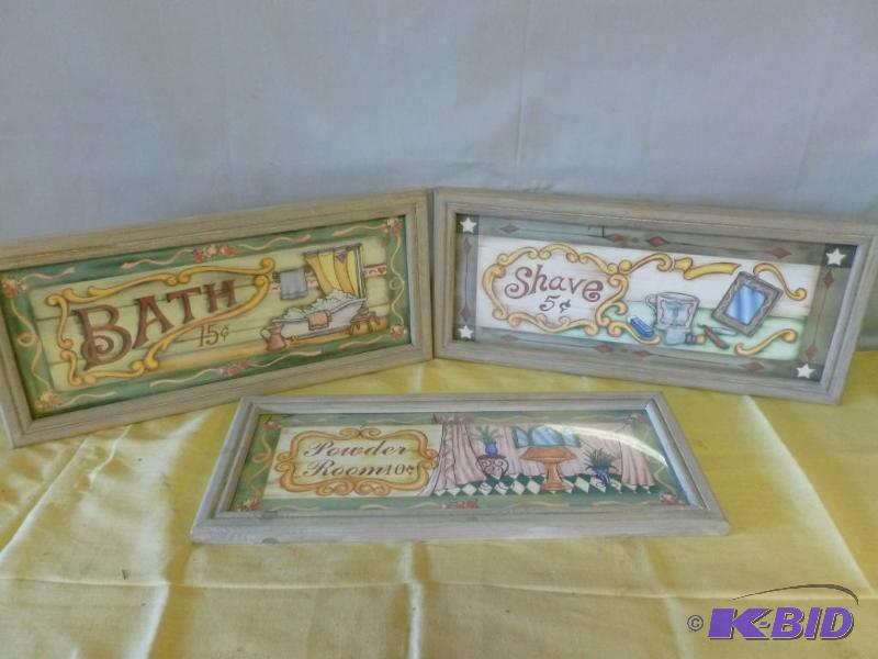 lot 199 image: Lot of three wood framed room themed pictures...