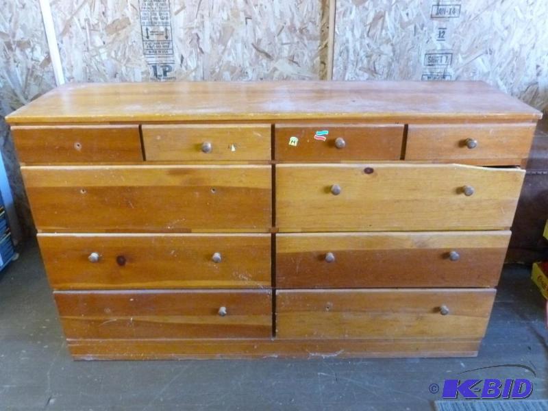 lot 222 image: Vintage ten drawer solid wood dresser that me...