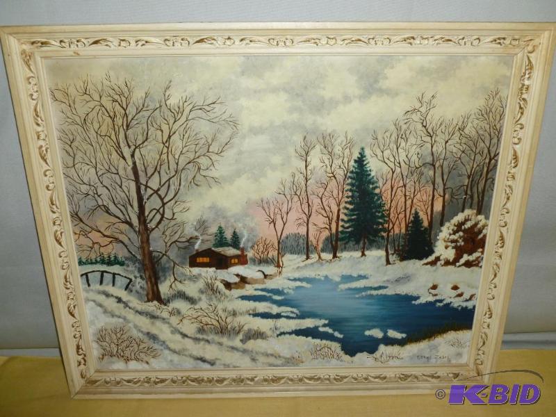 lot 23 image: Ethel Zabel wood framed original oil on board...